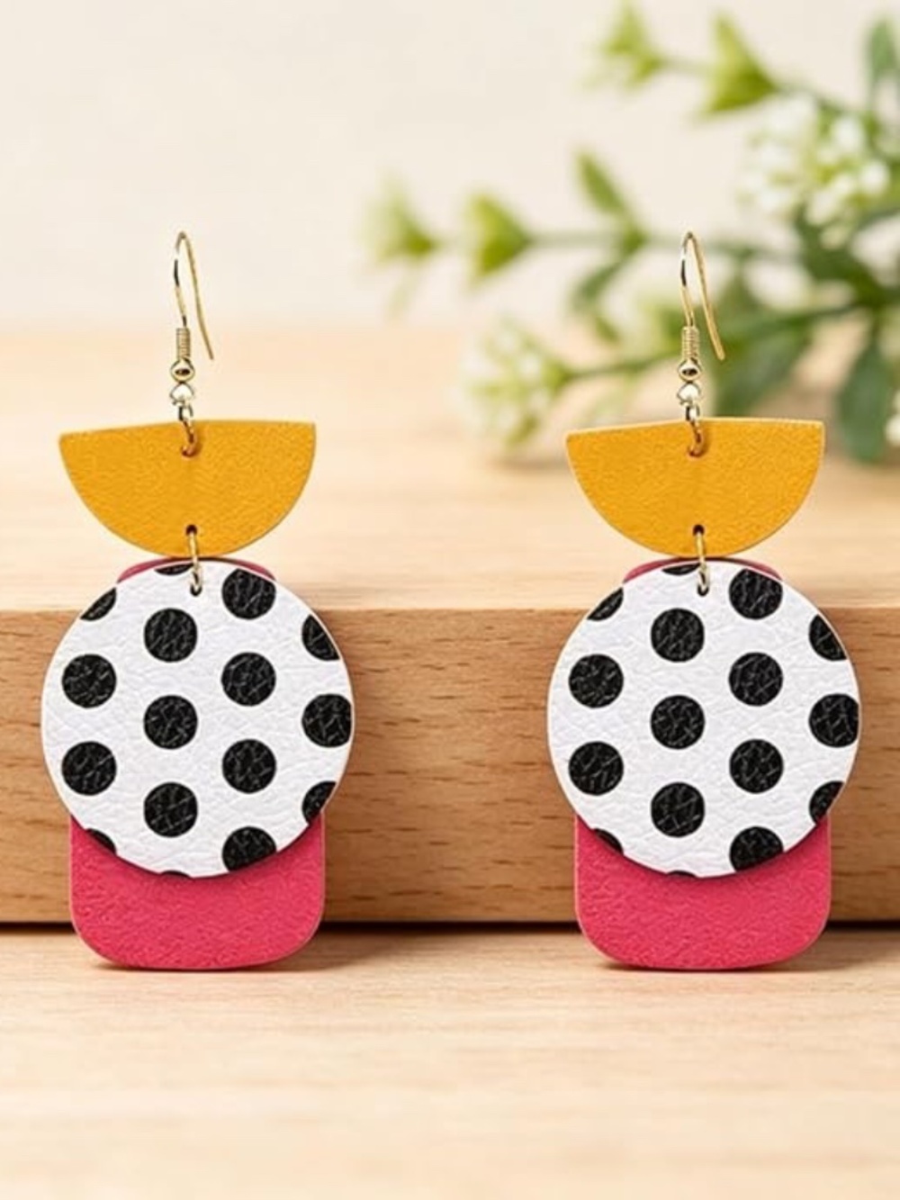 Leather Circle Teardrop Earrings Chic Retro Boho Layered Faux PU Leather NWT
